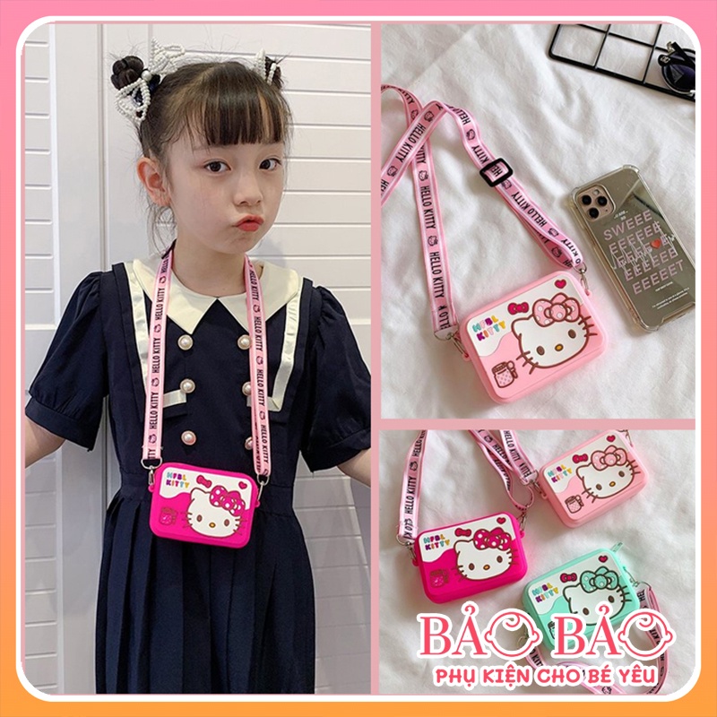 Túi đeo chéo silicon cho bé, túi mini cho bé hình mèo Hello Kitty xinh xắn phong cách Hàn Quốc
