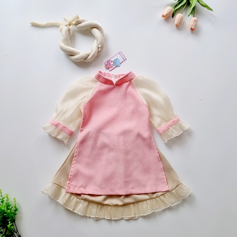 [HÀNG THIẾT KẾ] Áo Dài Màu Hồng Phối Chân Váy Bèo 2 Tầng Siêu Cấp Cho Bé Từ 4kg - 30kg)