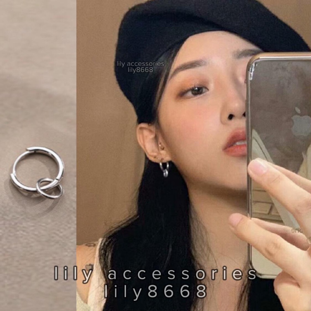 khuyên tai xỏ tròn vòng 2 lớp không gỉ cho nam nữ