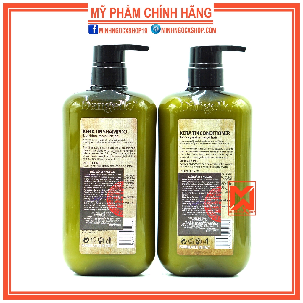 ✅[ DA'NGELLO ] DẦU GỘI XẢ KERATIN DANGELLO SIỀU MƯỢT 800ML - CHÍNH HÃNG