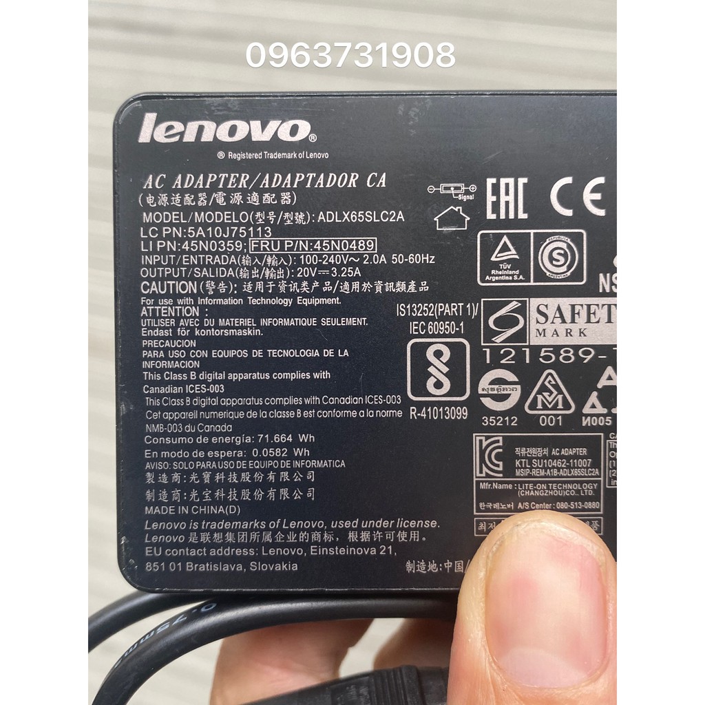 Sac laptop lenovo ADLX65SLC2A 20V3.25A (xịn) chính hãng