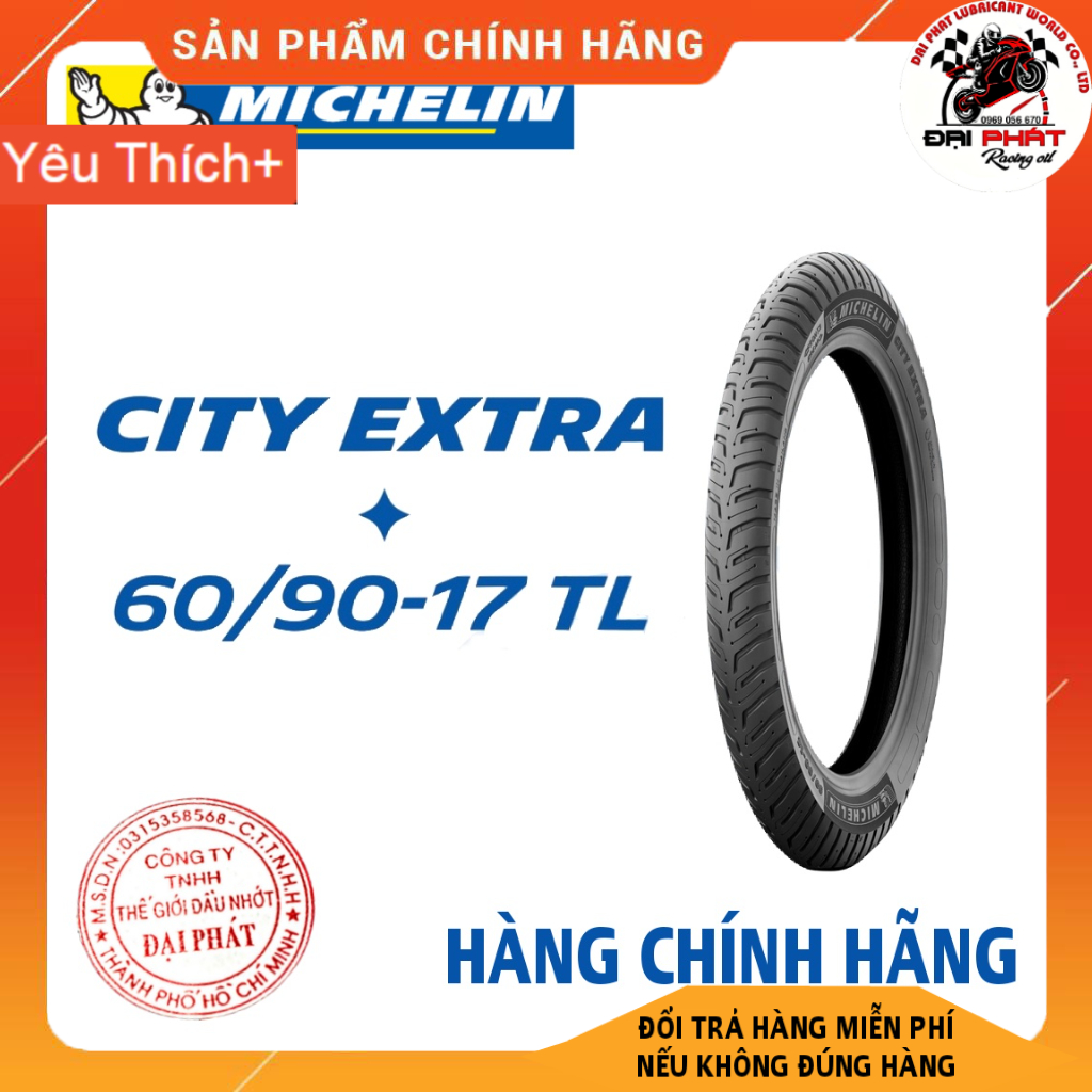 Vỏ Michelin CITY EXTRA Vành 17 đầy đủ size 60/90 -17 70/90 -17 80/90 -17