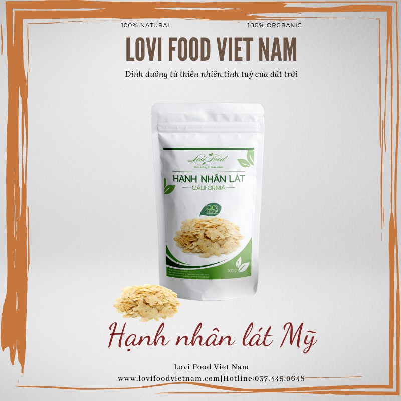HẠNH NHÂN CẮT LÁT MỸ - 500gr Hạt CAO CẤP LOẠI 1 lát mỏng nhập khẩu từ California - Lovi Food việt nam