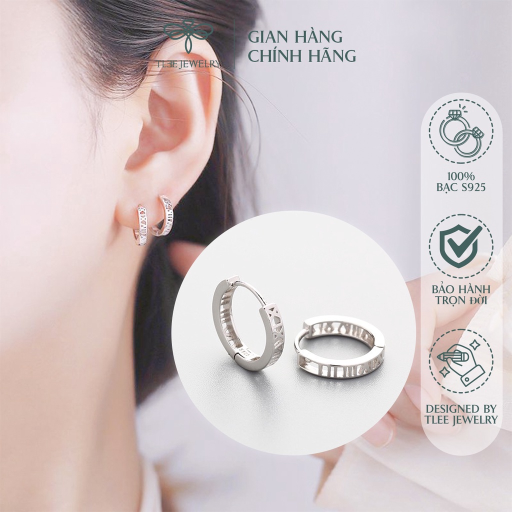 Khuyên tai bạc unisex TLEE tròn chốt bấm hình số la mã lạ mắt NCJ B0155