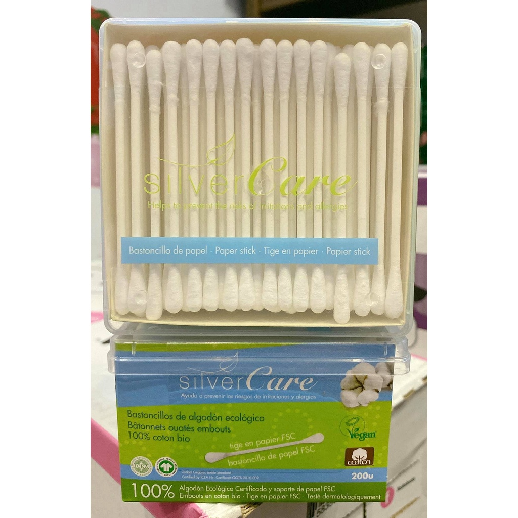 Bông tăm hữu cơ Silvercare hộp 200 cái