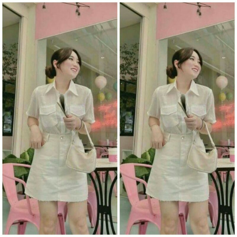 Sét áo sơ mi trắng mix chân váy ka ki♥ Freeship♥bộ chân váy ka ki kèm áo sơ mi cực xinh(ảnh+video thật)
