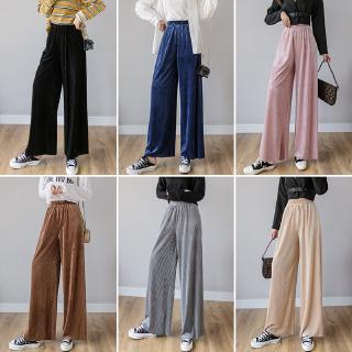 Quần Nhung Dài Ống Rộng Lưng Cao Thời Trang Cho Nữ