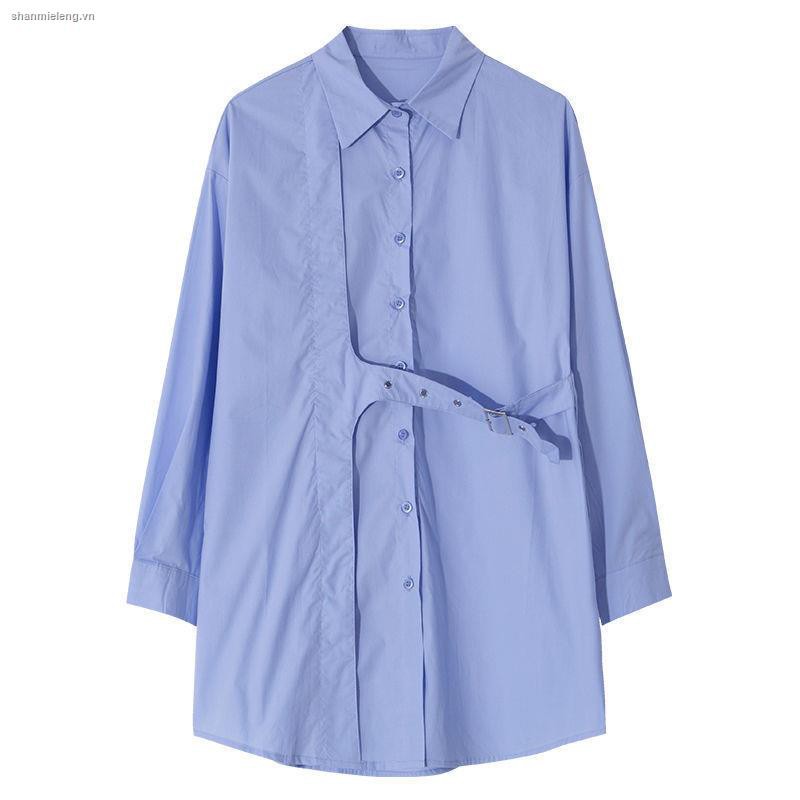 Áo Sơ Mi Tay Phồng Dáng Rộng Phối Thắt Lưng Kiểu Hàn Quốc Dễ Phối Đồ Cho Nữ