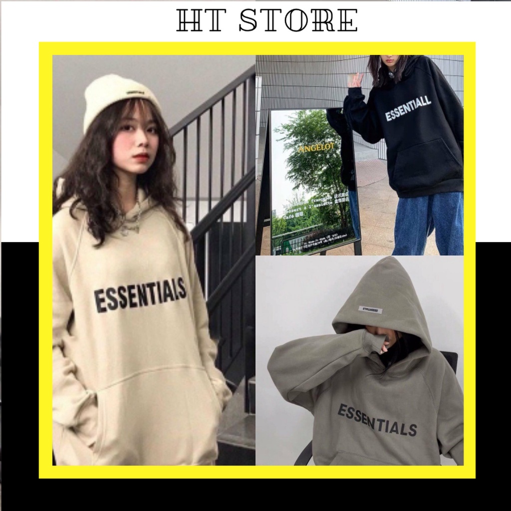 Áo Hoodie Nam nữ  Unisex ESSENTIALLL 3 Màu dưới 70kg - Dáng Rộng Kèm Mũ G090 - HT STORE