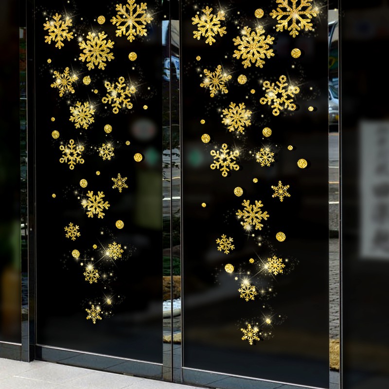 [Wall sticker] Gold powder snow the window glass Christmas ornaments wallpaper Halloween wall stickers door shopping