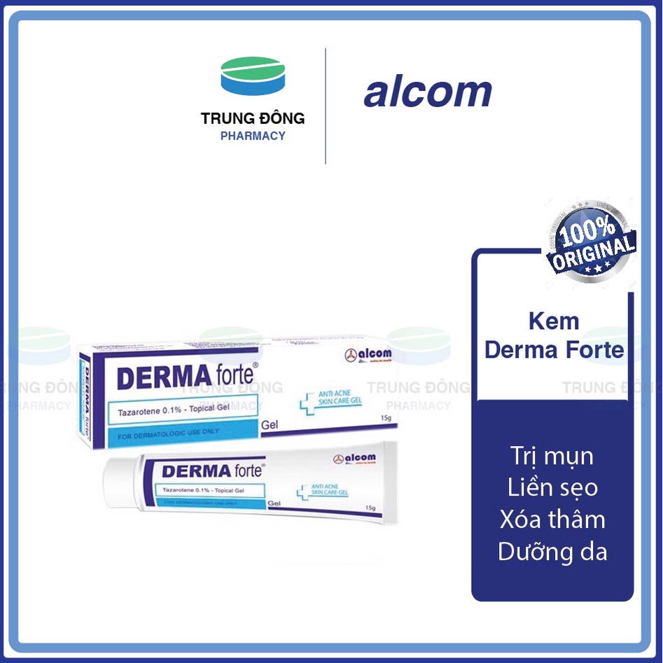 Kem ngừa mụn hết sẹo Derma Forte, sạch mụn trứng cá, đầu đen, bã nhờn trên da Tuýp 15g - Trung Đông Pharmacy