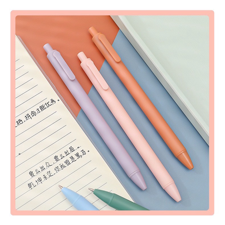 Set 5 Bút gel đen vỏ pastel retro Nhám Bút gel bấm ngòi 0.5mm màu xinh xắn phụ kiện văn phòng phẩm