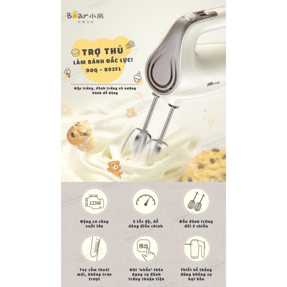 Máy đánh trứng cầm tay mini Bear DDQ-B01f7, Máy đánh kem, bột, bơ, tạo bọt sữa, đánh nước sốt, nước tương, Bảo hành 12th