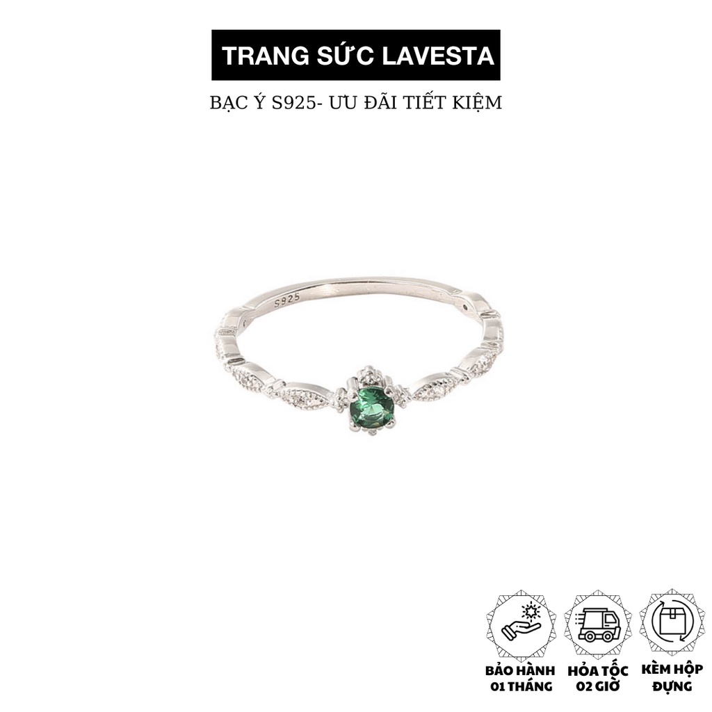 Nhẫn bạc nữ 925 Lavesta mặt nhẫn đính đá màu xanh đơn giản SUNR10