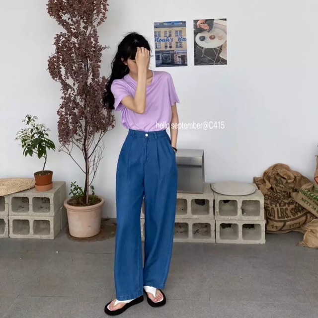 Quần jeans culottes west dư xịn - form ống rộng