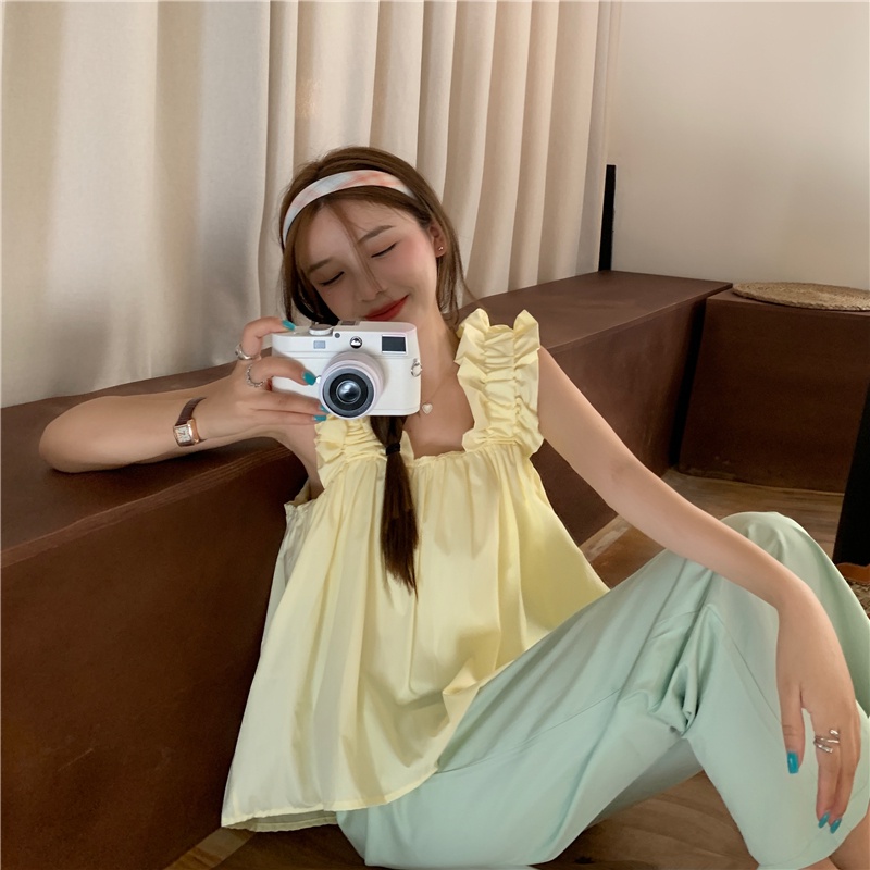 Áo croptop Xiaozhainv hai dây màu trơn thời trang mùa hè Hàn Quốc cho nữ