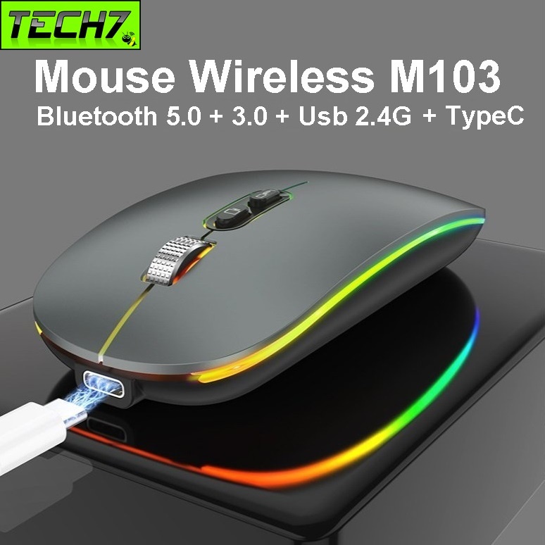 Chuột led không dây M103 -  Bluetooth + USB Wireless 2.4G - Pin sạc cổng typeC - Chống ồn - chống mỏi cổ tay