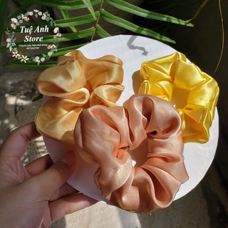 B48- Dây buộc tóc scrunchies vải lụa và phi bóng