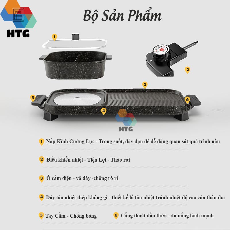 Bếp lẩu nướng 2 trong 1 thế hệ mới, nồi lẩu 2 ngăn tách rời dung tích lớn