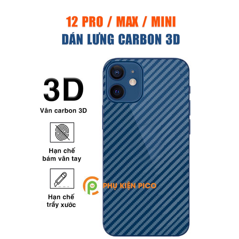 Dán lưng Iphone 12 trong suốt nổi vân Carbon 3D tản nhiệt tốt chống bám vân tay cho Iphone 12