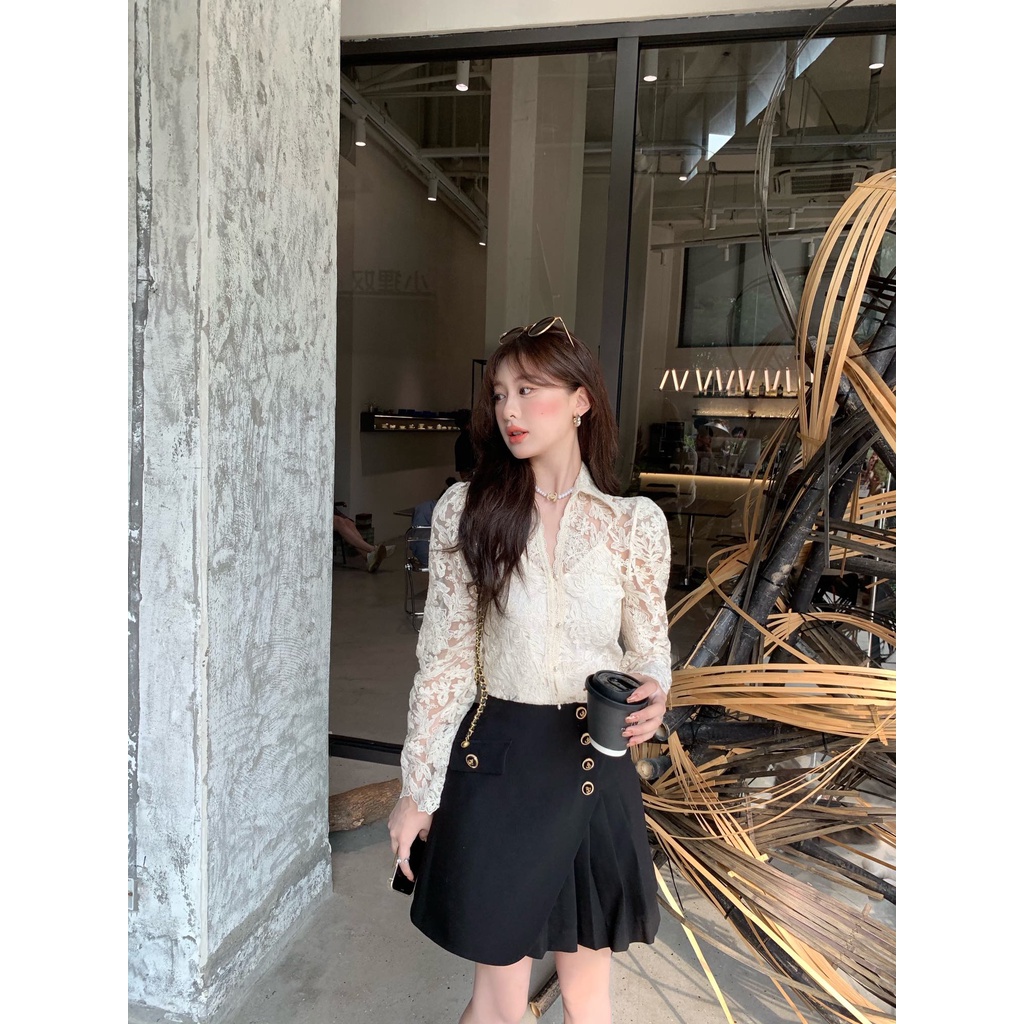 Chân váy xếp ly màu đen dáng ngắn thời trang cao cấp Louis Vuitton LV mẫu mới 2022