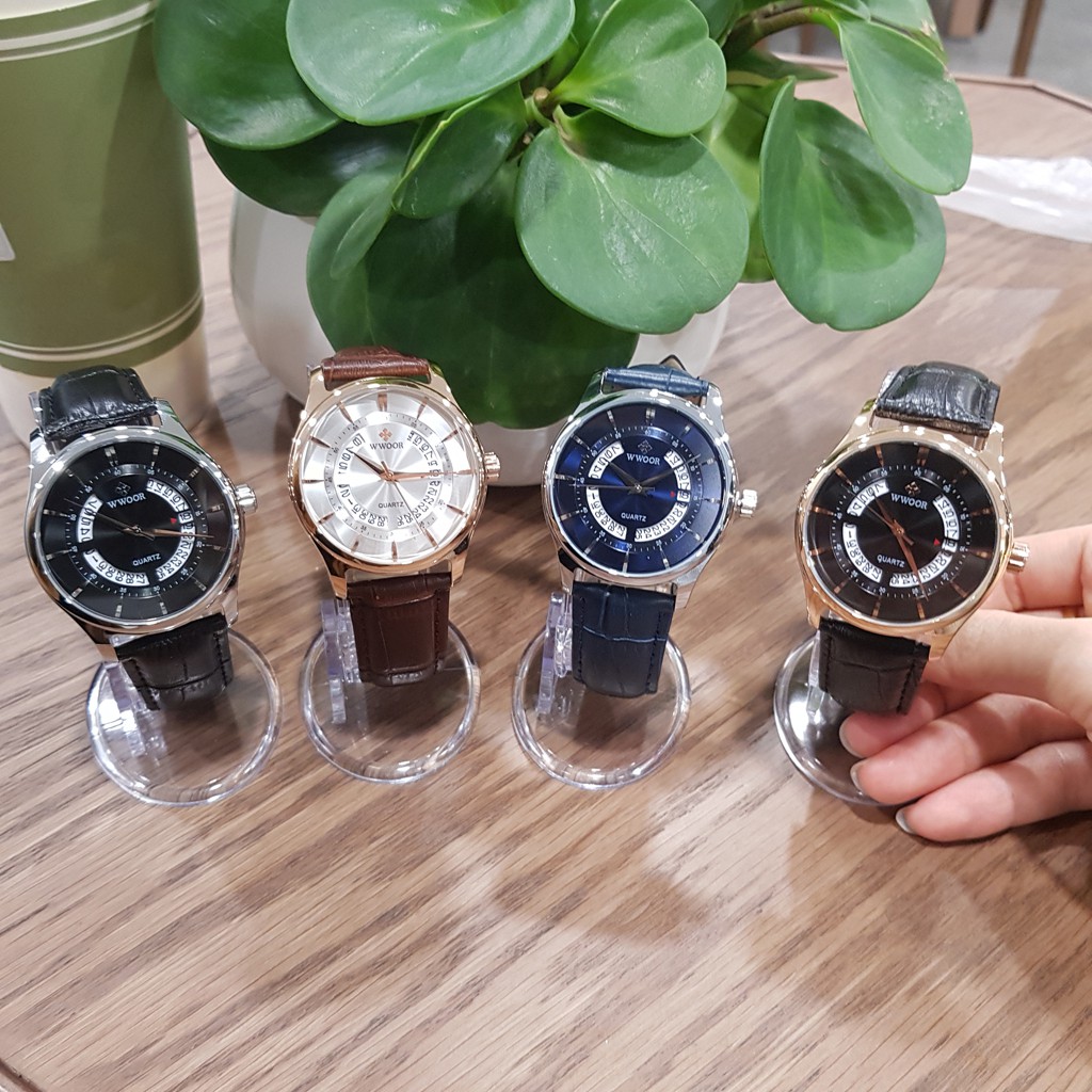 Đồng hồ nam WWOOR dây da thời trang có lịch chính hãng Tony watch 68 có video