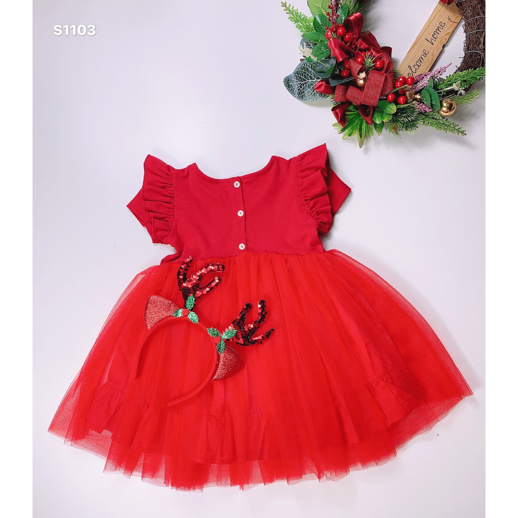 [Siêu xinh] Set Váy &amp; Bờm tuần lộc cực xinh cho bé diện Noel và chơi Tết (2 - 10 tuổi)