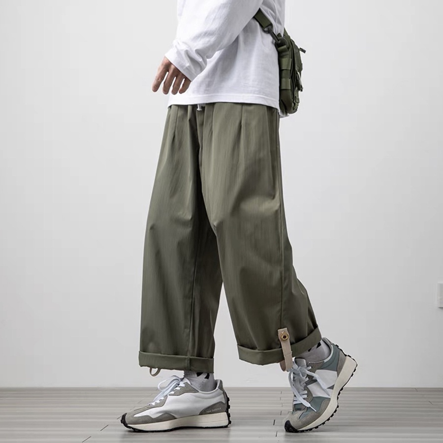 ✸﹉Quần ống rộng suông xắn gấu nam nữ 2021 - kaki baggy hot trend