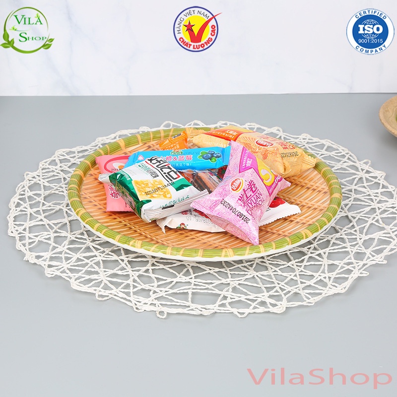 Đĩa Nhựa Giả Mây, Đĩa Phíp Giả Mây Tre Đan HÌNH TRÒN Nhiều Size Có Chân Đế, Để Hoa Quả Bún Mẹt Sang Trọng Tiện Lợi