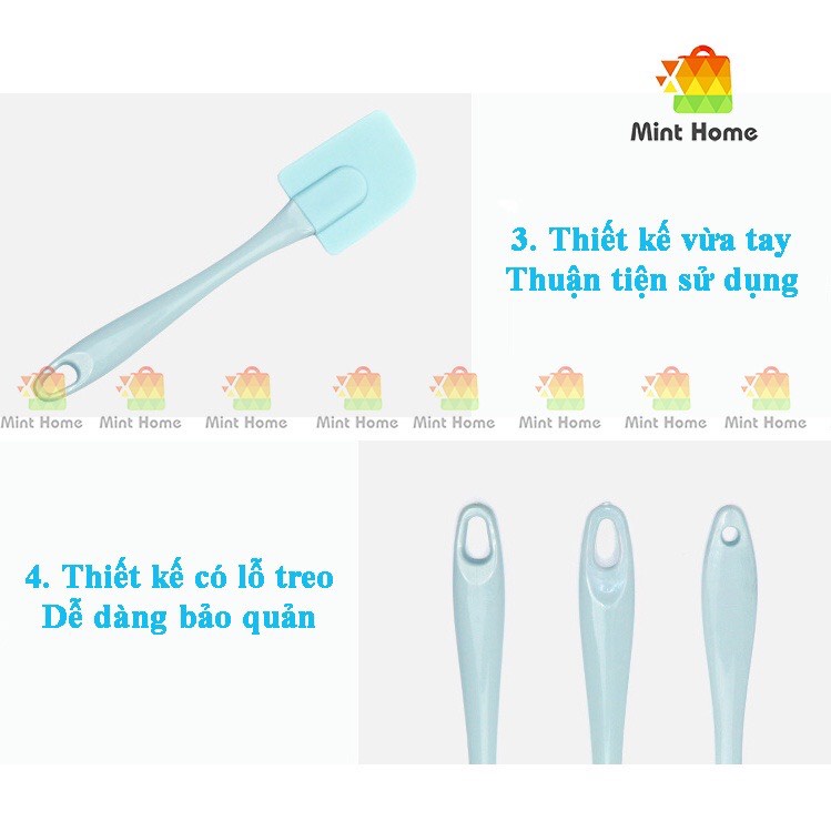 Bộ 3 dụng cụ làm bánh silicon gồm: chổi cọ quét dầu ăn, spatula trộn bột, phới dẹt silicone đánh trứng kem chịu nhiệt