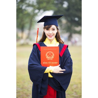 Bộ mũ áo chụp ảnh tốt nghiệp Cấp 2 thcs trung học cơ sở lớp 9 (11 - 15 tuổi xanh tím than vạt đỏ G