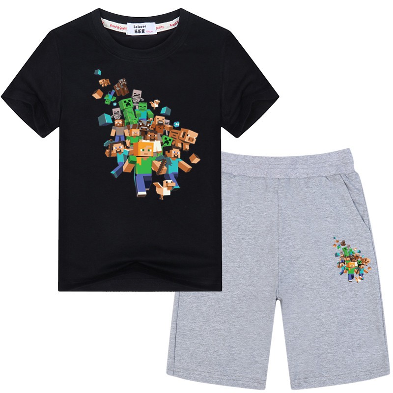 Bộ Áo Thun 2 Món &quot;Minecraft&quot; + Quần Short Cotton Cho Bé Trai