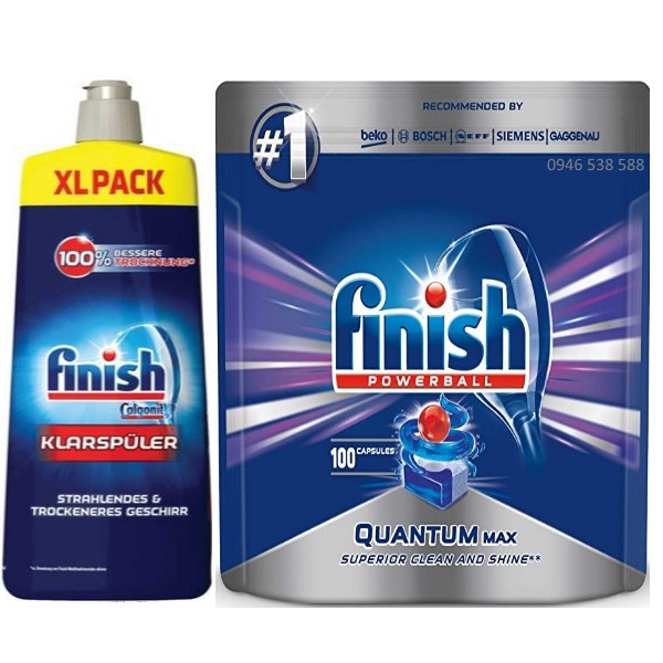 Combo 100 Viên Finish quantum + Nước làm bóng Finish 750ml dùng cho máy rửa bát chén