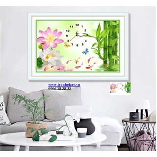 (ĐÃ ĐÍNH) Tranh đính đá thành phẩm ĐỒNG HỒ CỬU NGƯ 60x40cm
