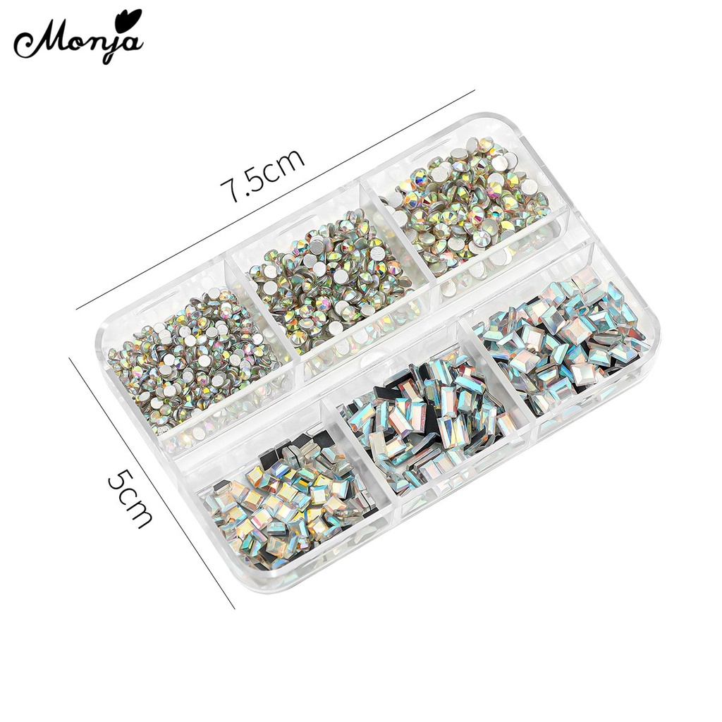 MONJA [Hàng mới về] Hộp 6 ngăn đá đính trang trí móng tay 3d tùy chọn kiểu dáng