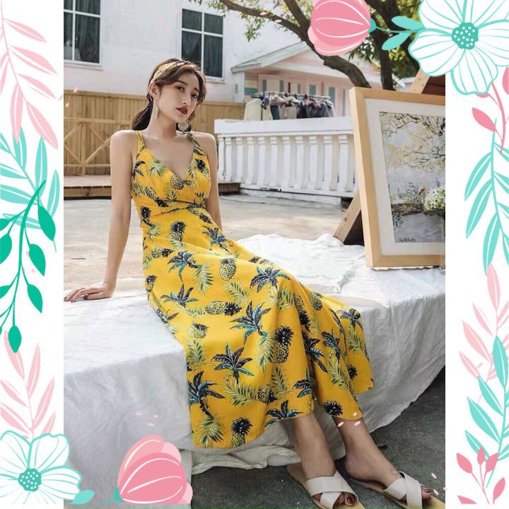Váy Đầm Maxi Đi Biển 2 Dây Siêu Sang Kèm Tuban Đầm Maxi Hở Lưng QC13 | BigBuy360 - bigbuy360.vn