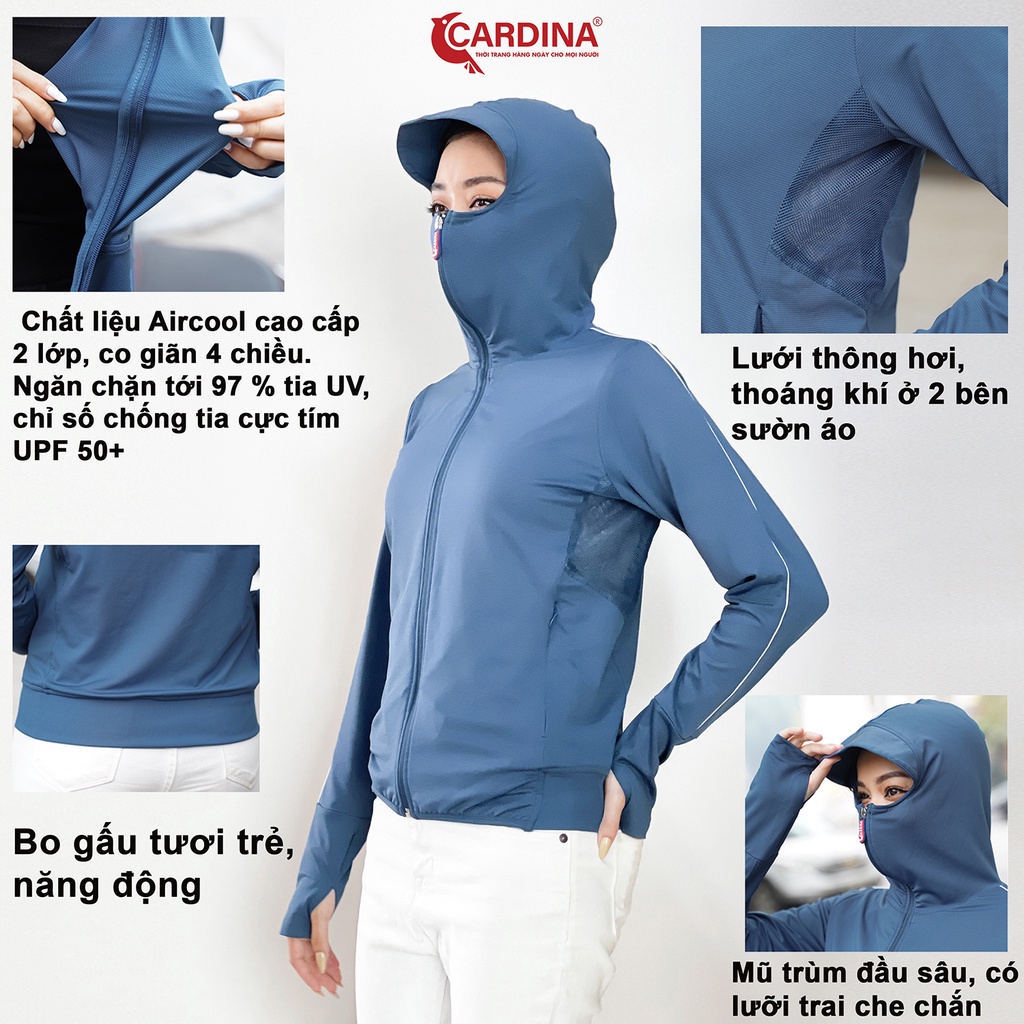 Áo Chống Nắng Nữ 𝐂𝐀𝐑𝐃𝐈𝐍𝐀 2 Lớp Chất Thun Lạnh Nhật Cao Cấp Viền Thể Thao Chống Tia UV 2NF02