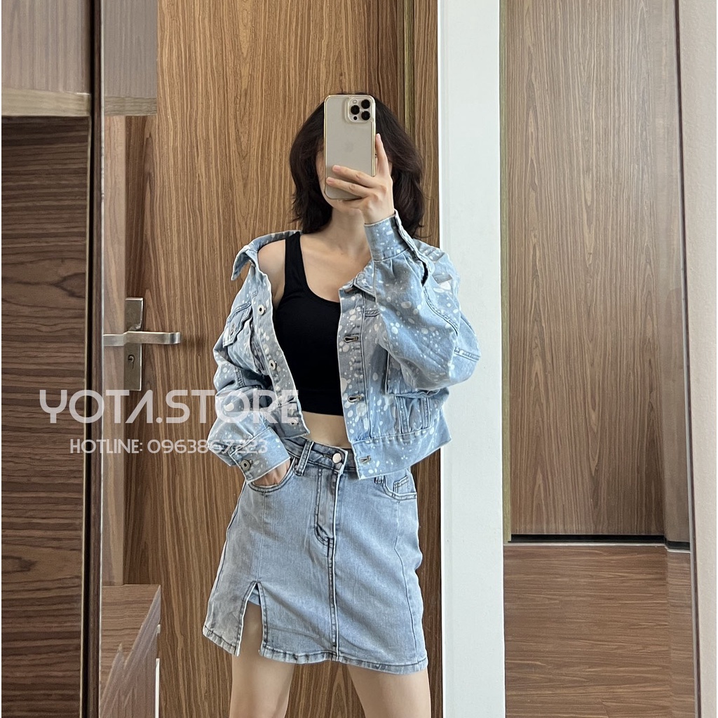 Áo khoác jeans croptop vẩy sơn - GM10