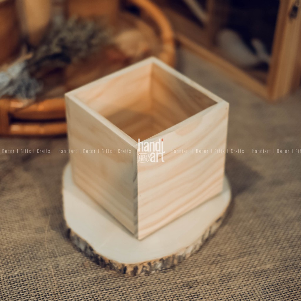 Chậu gỗ cắm hoa - Bình gỗ vuông cắm hoa - wooden pots (15X15X15cm)