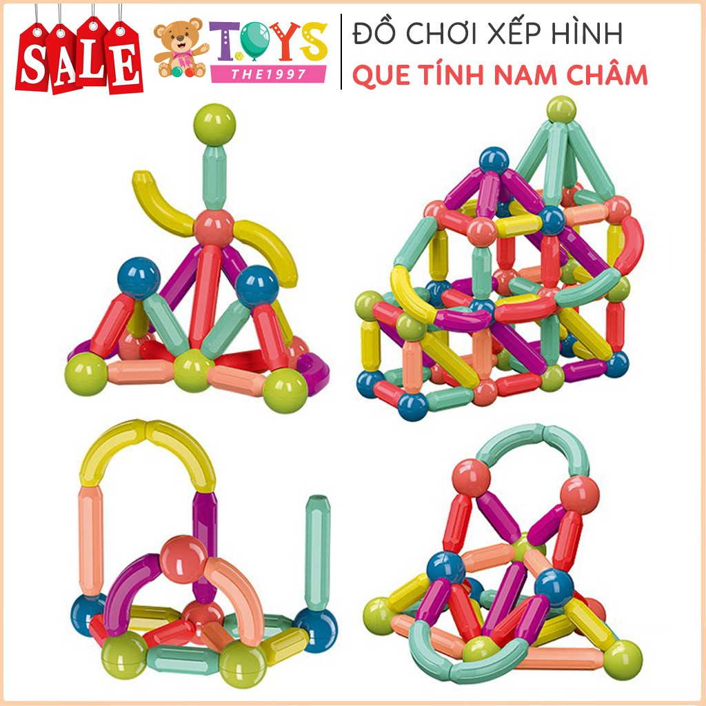 Đồ Chơi Xếp Hình nam châm que tính Lắp ráp hình khối thông minh sáng tạo phát triển tư duy cho bé