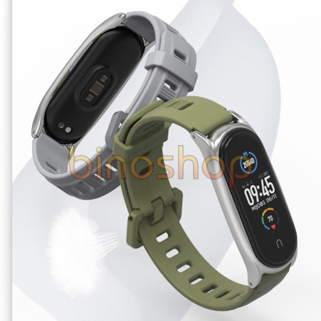 Dây đeo Miband 4, miband 3 cao su mặt kim loại PLUS/CLASSIC chính hãng MIJOBS, dây đeo thay thế mi band 4, mi band 3