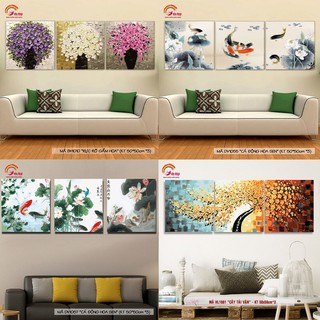 Bộ 3 bức tranh tô màu theo số sơn dầu số hóa size 50x50cm đã căng khung trang trí phòng và nhà ở - HaLa Store