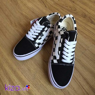 Giày V old skool caro đen trắng cổ thấp