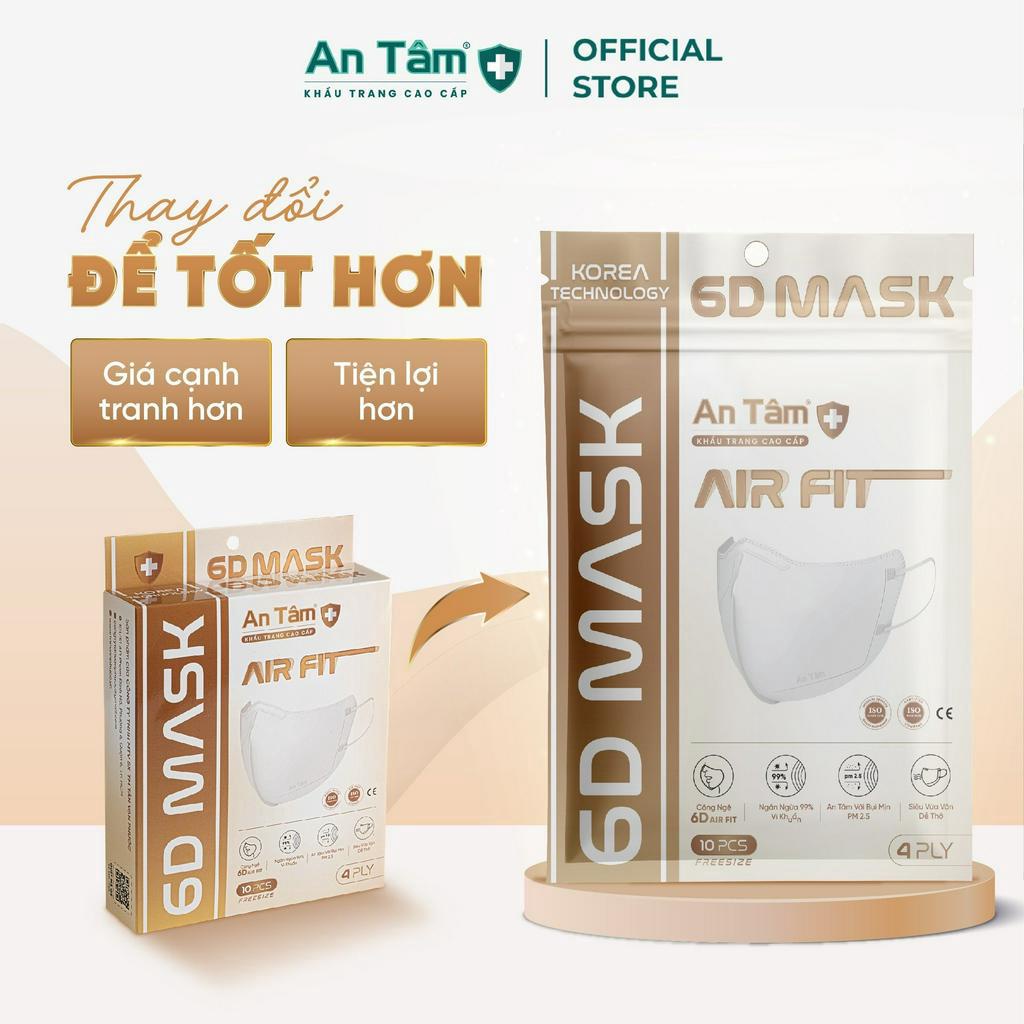 Thùng 100 cái - Khẩu trang y tế kháng khuẩn 6D Chính Hãng AN TÂM - Hộp/bịch 10 chiếc