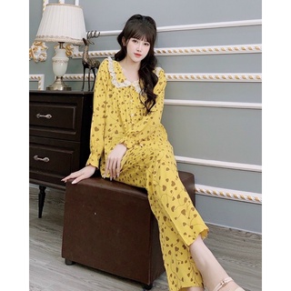 Đồ bộ bầu dài xoài boutique, chất đũi lụa xước phối ren xinh, bền hơn ít nhăn hơn lanh thường