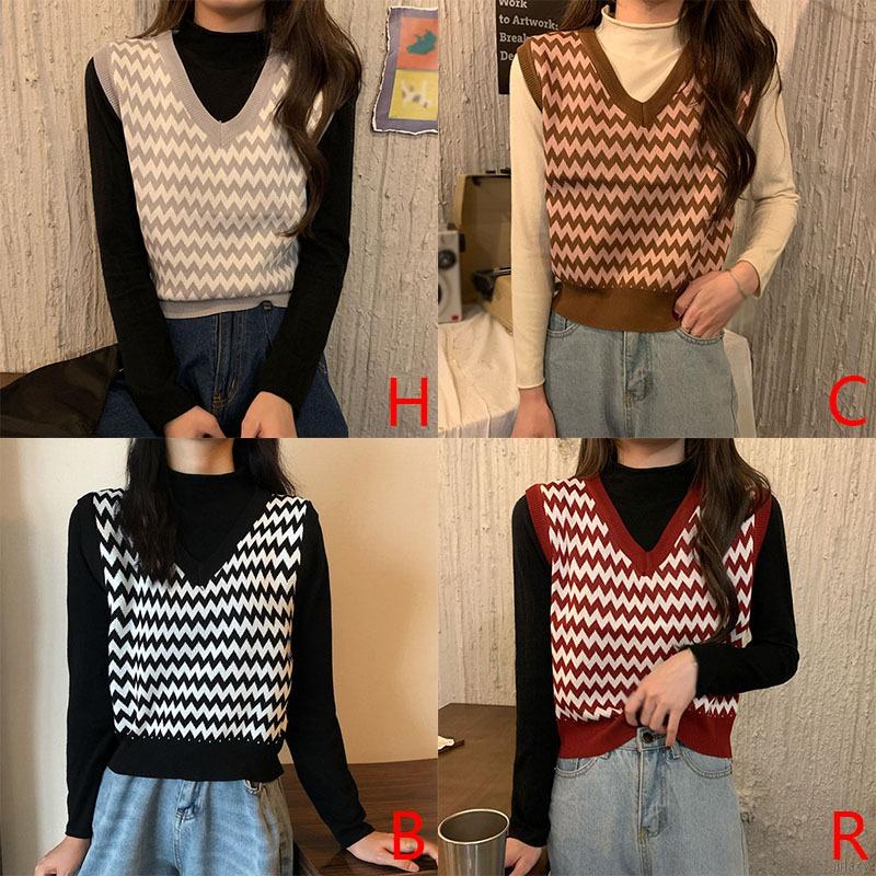 Áo Sweater Không Tay Cổ Chữ V Xinh Xắn Theo Phong Cách Hàn Quốc