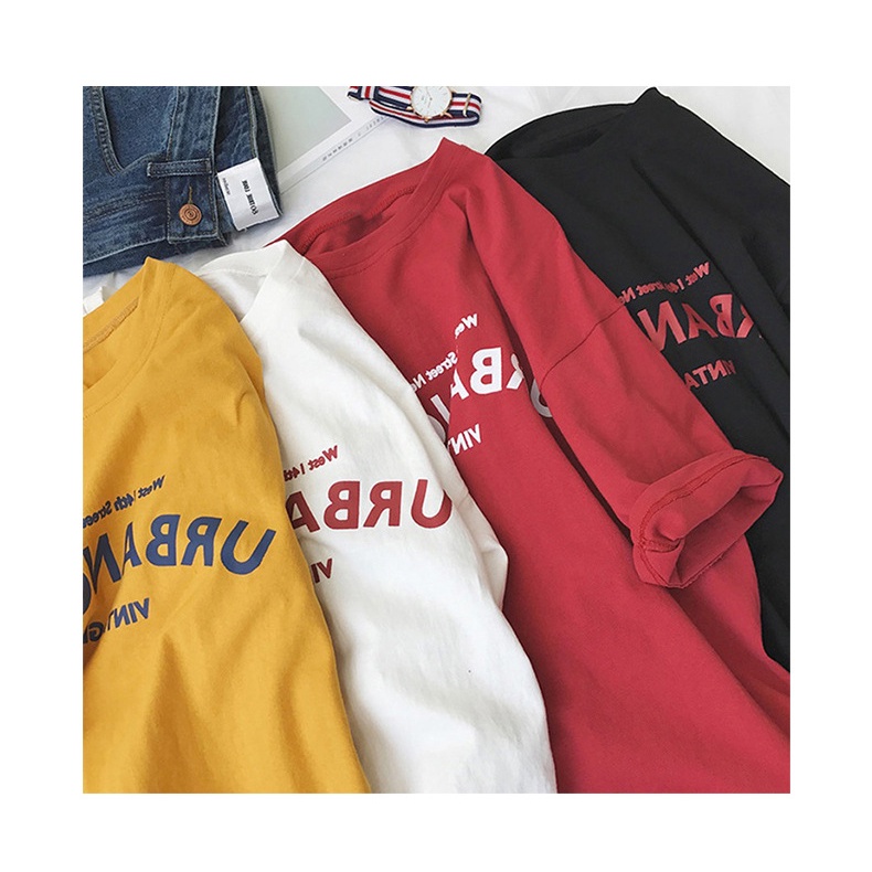 Áo thun ZHELIHANGFEI tay ngắn dáng rộng in chữ phong cách retro cá tính