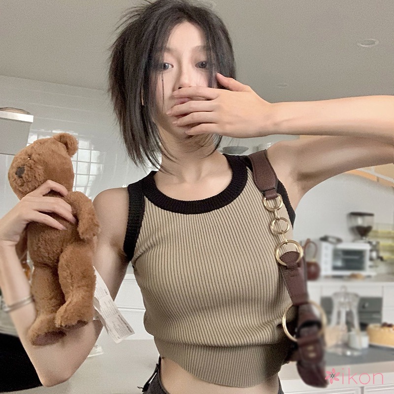 Set Áo Khoác Tay Dài + Áo Thun Maxi Màu Sắc Tương Phản Phong Cách Hàn Quốc Cho Nữ