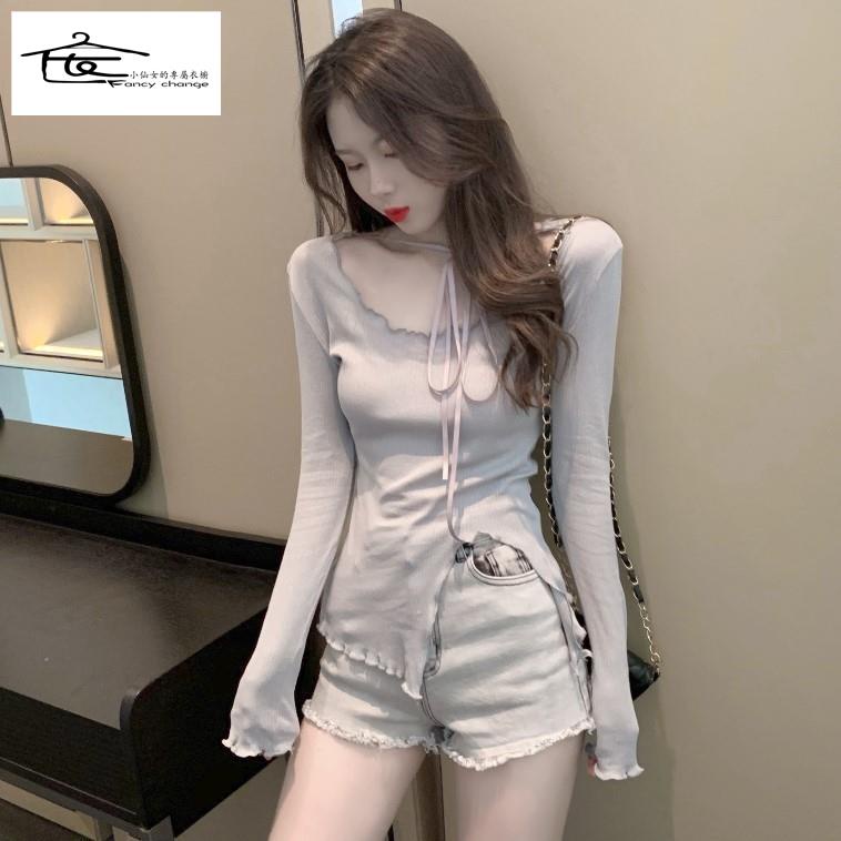 Áo Thun Tay Dài Dáng Ôm Thiết Kế Độc Đáo Thời Trang Mùa Hè Phong Cách Mới Cho Nữ