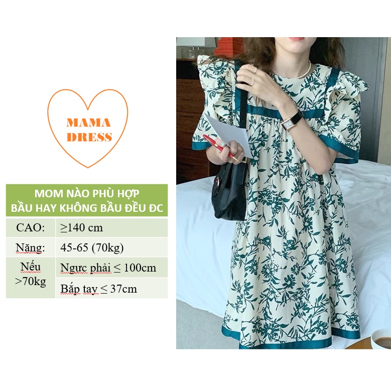 Váy bầu suông MAMA DRESS Đầm bầu hoa dự tiệc đẹp giá rẻ FREE SIZE dáng suông bầu hay không bàu đều mặc được V58